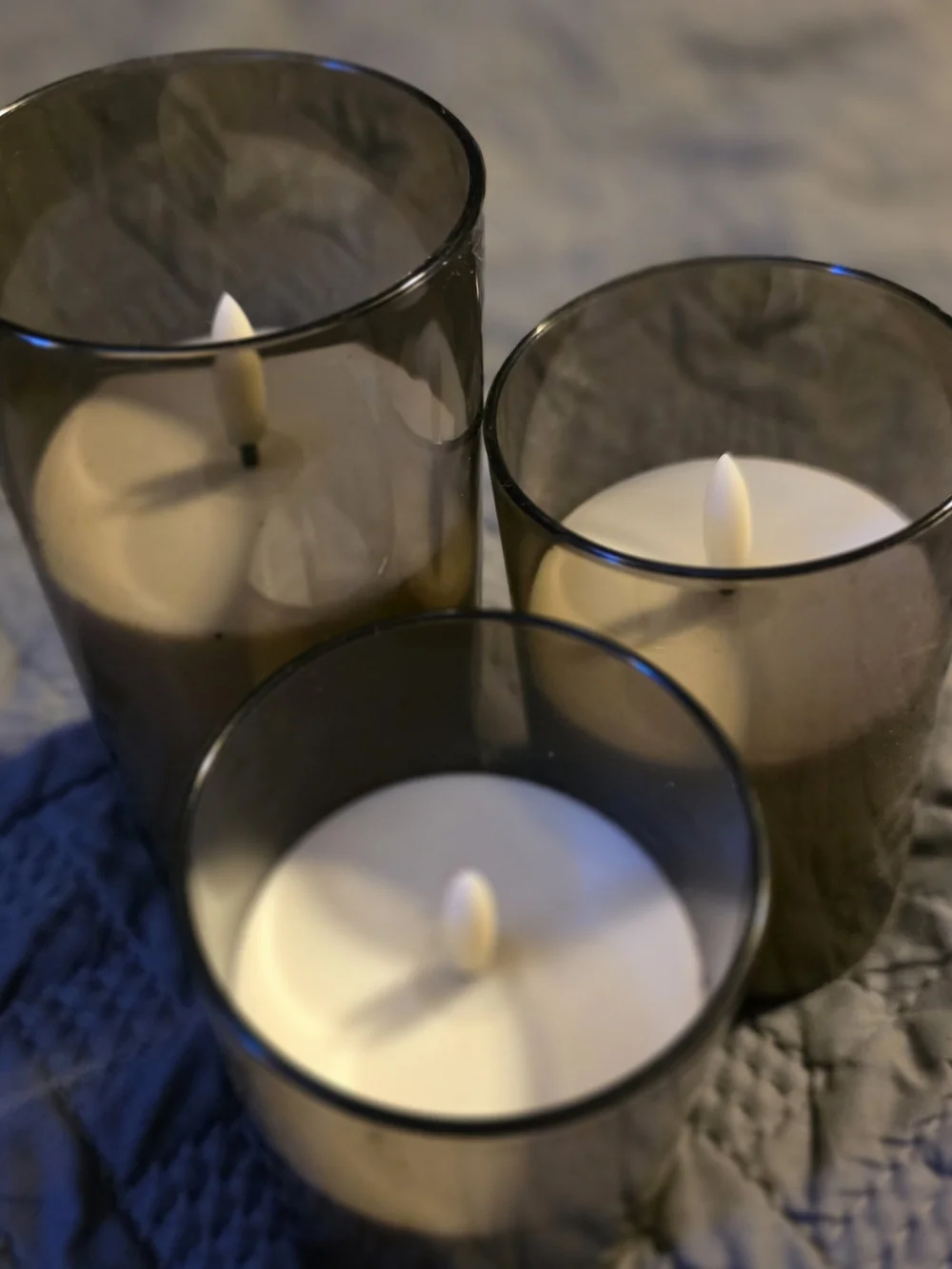 Smoky Glass LED Candle Set - White Flameless Pillars